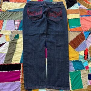 Y2K Old Skool Red Embroidered Skater Dark Blue Jeans 34Wx29L